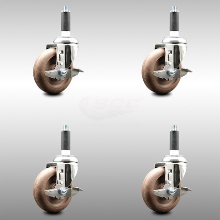 Service Caster 4 Inch 316SS High Temp Glass Filled Nylon 3/4 Inch Stem Caster Set Brake SCC SCC-SS316EX20S414-GFNSHT-TLB-34-4